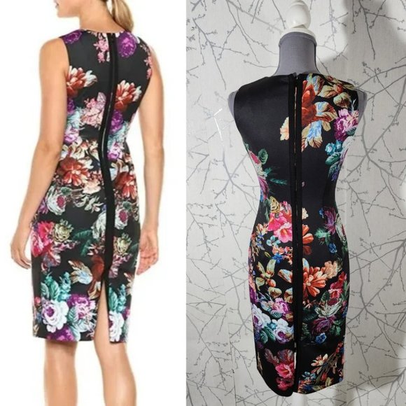Adrianna Papell Black Floral Printed Sheath Dress - Picture 3 of 5